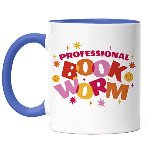 Hey!Print Professional Bookworm Tasse blau kleine Motive Bücherwurm lesen macht Spaß Geschenkidee Bücher Kaffeetasse von Hey!Print