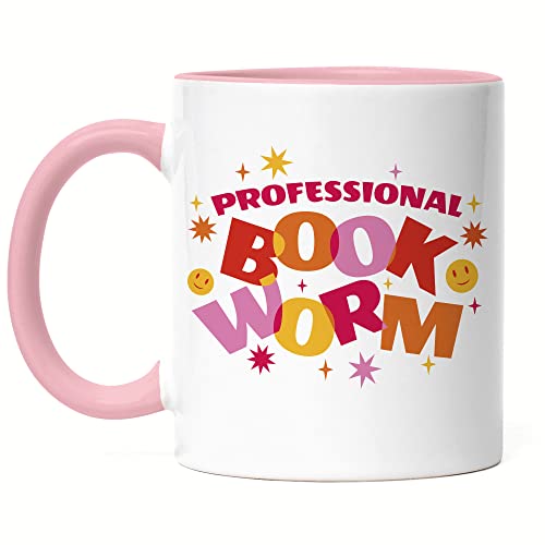 Hey!Print Professional Bookworm Tasse rosa kleine Motive Bücherwurm lesen macht Spaß Geschenkidee Bücher Kaffeetasse von Hey!Print