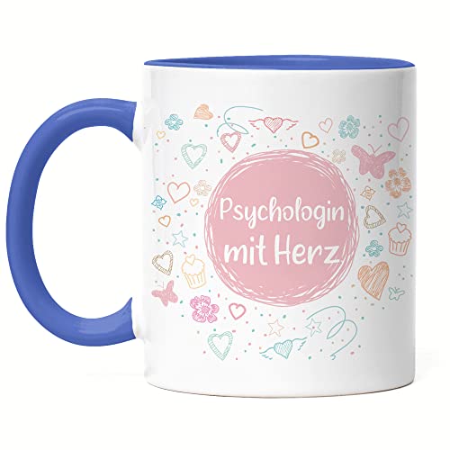 Hey!Print Psychologin mit Herz Tasse Blau Dankeschön Geschenk Danke Sagen Für Alles Psychologie Therapie von Hey!Print
