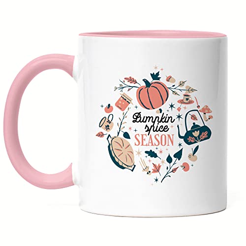 Hey!Print Pumpkin Spice Season Tasse Rosa Laubblätter Kürbis Tee Kürbiskuchen Zimt Pumpkin Spice Pie Teekanne Herbstzeit Gewürz von Hey!Print