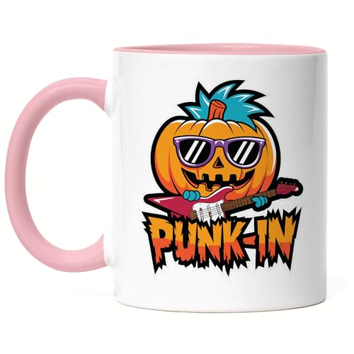 Hey!Print Punk-In Lustiges Kürbismotiv Tasse Rosa Geschenkidee witziges Design Halloween von Hey!Print