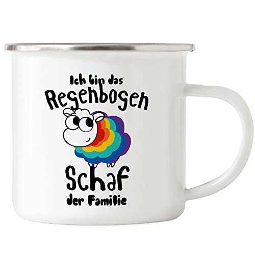 Hey!Print Regenbogen Schaf Emaille Tasse Schwarz LGBT Gay Rainbow LGBTQ Pride Queer Homosexuell CSD Pride Week von Hey!Print