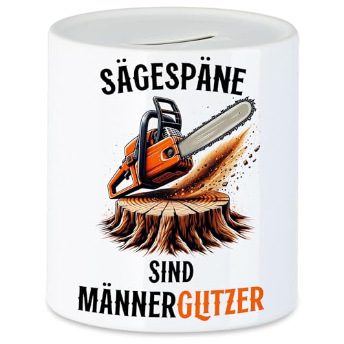 Hey!Print Sägespäne sind Männerglitzer Motorsäge Spardose Waldarbeiter Männlichkeit Holz von Hey!Print