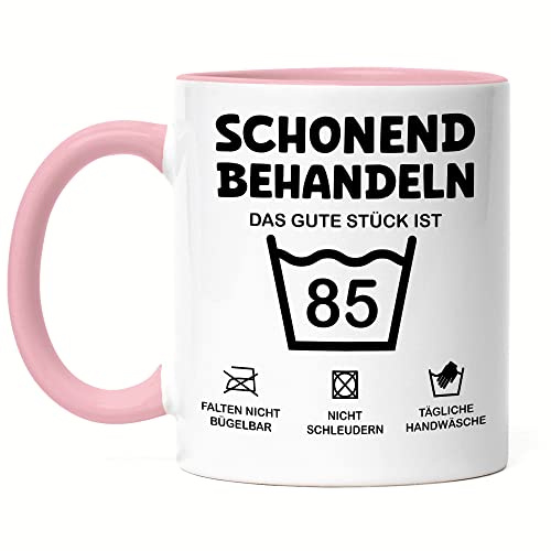 Hey!Print Schonend Behandeln Das Gute Stück ist 85 Tasse Rosa Geburtstag Runder Geburtstag Sarkasmus Humor von Hey!Print