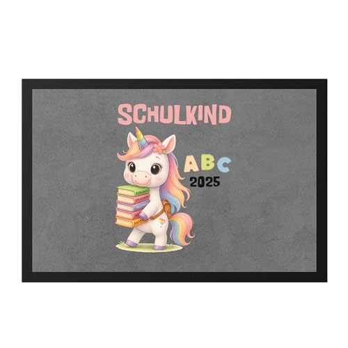 Hey!Print Schulkind 2025 Fußmatte Einhorn Geschenk Einschulung Erstklässler Mädchen ABC Schule Start originelle Idee von Hey!Print