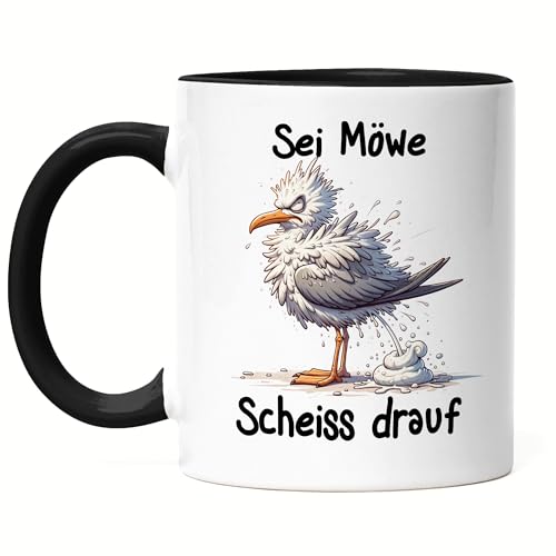 Hey!Print Sei eine Möwe Scheiss drauf Böse Möwe Tasse Schwarz - Entspannte Haltung Hey!Print Sei eine Möwe Scheiss drauf Böse Möwe Tasse Schwarz - Entspannte Haltung von Hey!Print