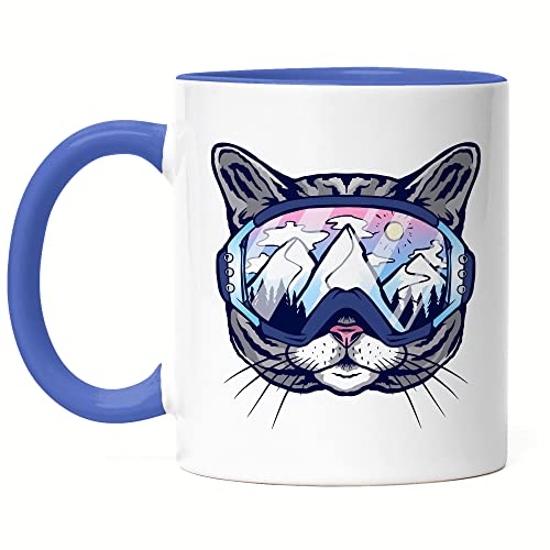 Hey!Print Ski Katze Tasse Blau Sport Bewegung Skifahrerin Wintersport Skipiste Bewegung Sport Skilift Skianzug von Hey!Print