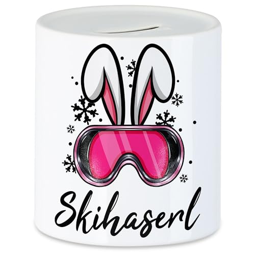 Hey!Print Skihaserl Spardose Apres Ski Skihase Skifahren Lustig Skilehrerin Winterurlaub Skiurlaub von Hey!Print