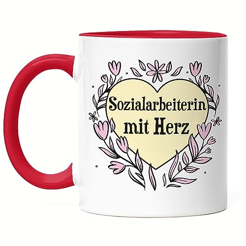 Hey!Print Sozialarbeiterin mit Herz Tasse Rot Geschenkidee Zum Danke Sagen Beste Sozialarbeiterin von Hey!Print