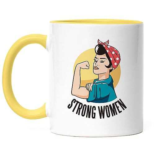 Hey!Print Strong Women Tasse Gelb Spruch Motiv Geschenk für Superheldinnen Frauenpower Frauentag Feminismus von Hey!Print