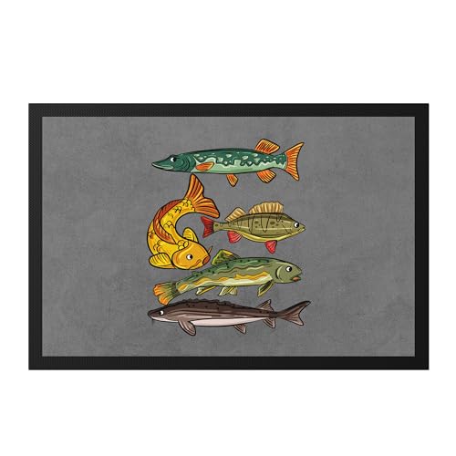 Hey!Print Süßwasserfische Fußmatte Angler Geschenkidee Hecht Forelle Karpfen Stöer Barsch von Hey!Print