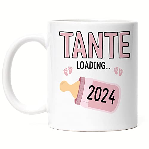 Hey!Print Tante Loading 2024 Tasse Weiß Geschenk Werdende Tante Babynews mit Ladebalken Schwangerschaft Geschenkidee von Hey!Print