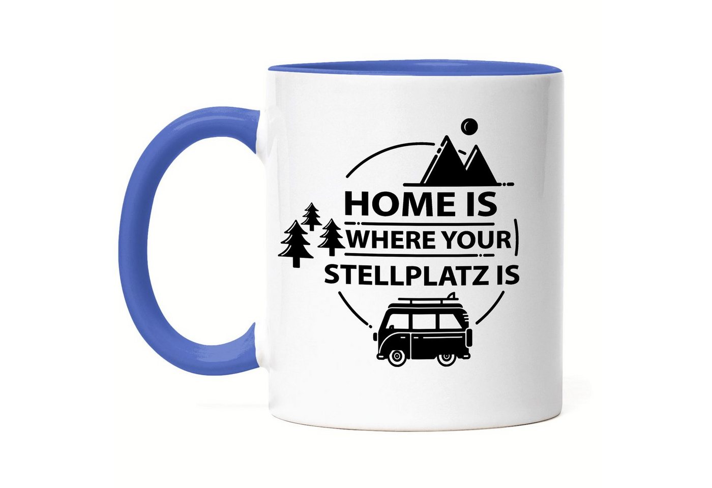 Hey!Print Tasse Camping Tasse mit Spruch Lustig Home is where the Stellplatz is Geschenk Camper Womo Wohnmobil Kaffeetasse von Hey!Print