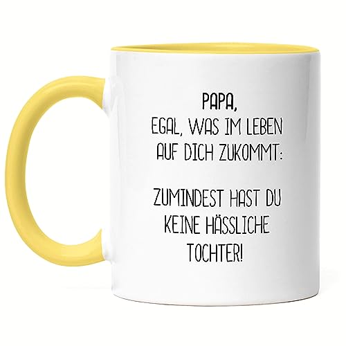 Hey!Print Tasse Gelb Papa Wenigstens Keine Hässliche Tochter Lustig Vatertag Geschenkidee Bester Papa Dadv von Hey!Print