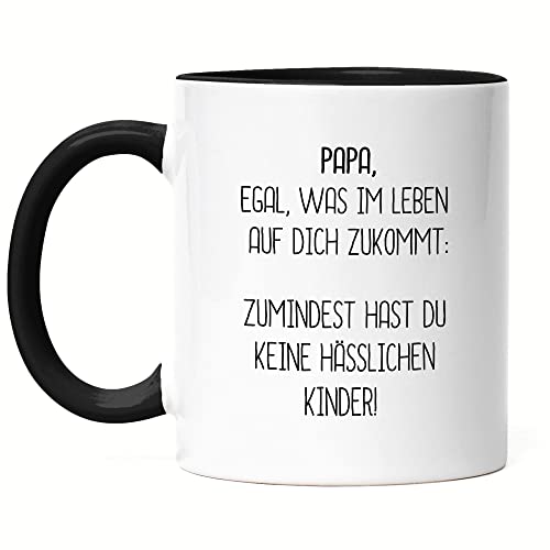 Hey!Print Tasse Schwarz Papa Wenigstens Keine Hässliche Kinder Lustig Vatertag Geschenkidee Bester Papa Dad von Hey!Print