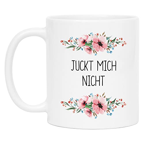 Hey!Print Tasse mit Spruch Juckt mich nicht lustig sarkastisch humorvoll Kaffeetasse mit Blumen Motiv Geschenk von Hey!Print