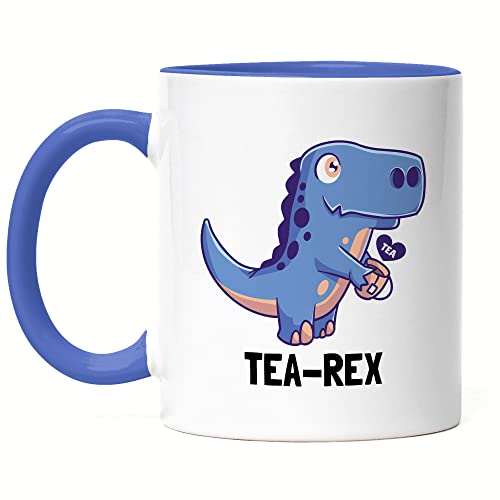 Hey!Print Tea-Rex Tasse Blau Lustig Dino Tee Teetrinker Teeliebhaber Dinosaurier Teetasse Kaffeetasse von Hey!Print