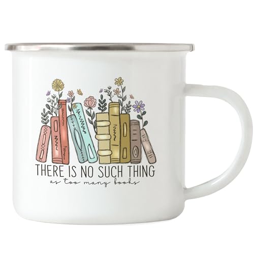 Hey!Print There is no such thing as too many books Emaille Tasse Leseratte Bücherwurm Bestseller von Hey!Print
