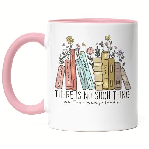 Hey!Print There is no such thing as too many books Tasse Rosa Leseratte Bücherwurm Bestseller von Hey!Print
