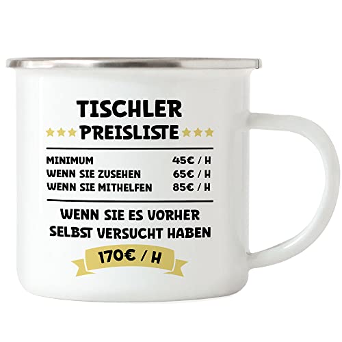 Hey!Print Tischler Preisliste Emaille Tasse Möbel Sessel Tisch Küchen Holz Handwerk Werkzeug Hammer Nägel Arbeit Beruf Job von Hey!Print