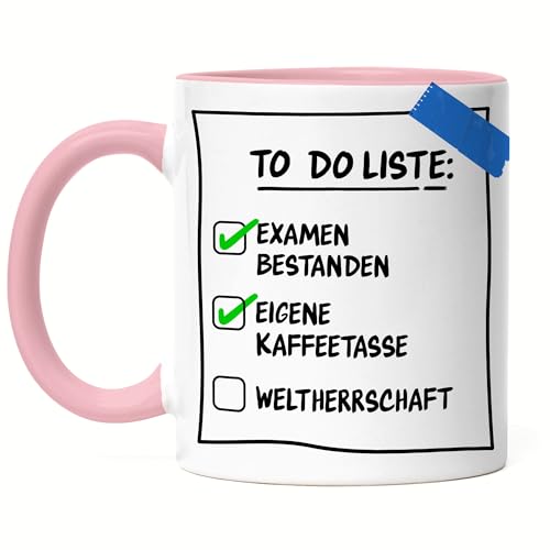 Hey!Print To Do Liste Examen bestanden Eigene Kaffeetasse Tasse Rosa Geschenk Examen bestanden lustig Spruch Büro Humor von Hey!Print