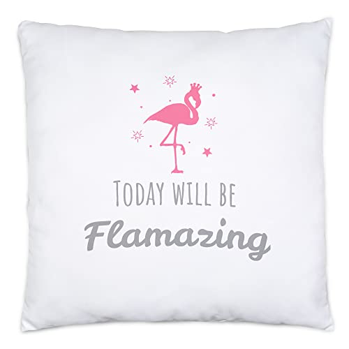 Hey!Print Today Will be Flamazing Flamingo Kissen inkl. Füllung Rosa Spruch Sprüche-Kissen für Damen Frauen 40x40cm von Hey!Print