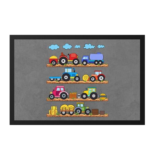 Hey!Print Traktoren Trecker Fußmatte Für Trecker Fans Bauernhof Bauern Feld Landarbeit Landwirtschaft - Mehrfarbig, 60 x 40 cm, Rutschfest, Polyester, PVC von Hey!Print