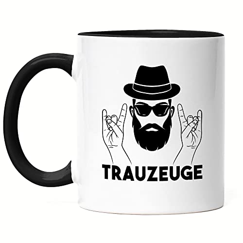 Hey!Print Trauzeuge Tasse Schwarz Trauzeugen Fragen Hochzeit JGA Standesamt Geschenk von Hey!Print