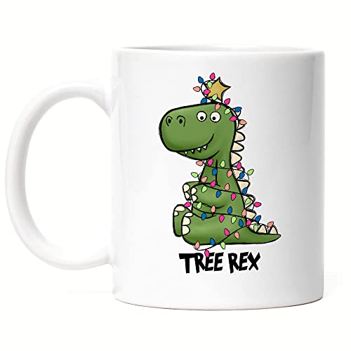 Hey!Print Tree-Rex Tasse Weiß Geschenkidee T-Rex-Fans Süßes Motiv für Weihnachten für Dinosaurier-Fans Kinder von Hey!Print