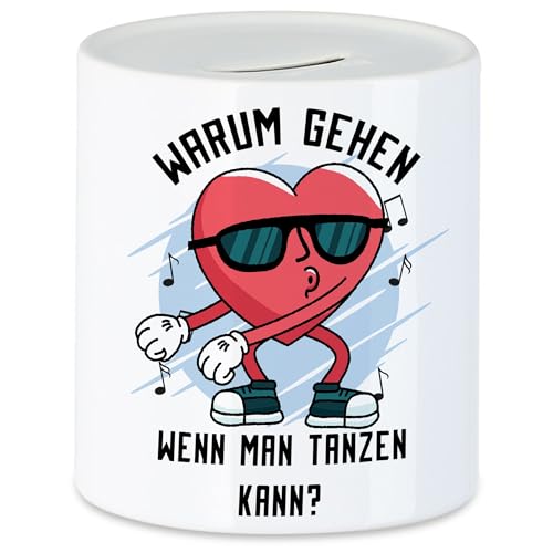 Hey!Print Warum Gehen Wenn Man Tanzen Kann Spardose mit Süßem Herzmotiv DASS zu Musik Tanzen Spaß Rhythmus Rotes Herz von Hey!Print
