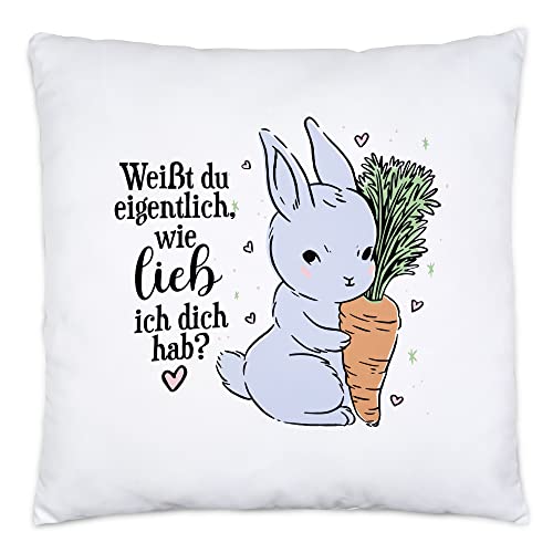 Hey!Print Weißt Du Wie Lieb Ich Dich Habe Kissen Inkl. Füllung Hase Mit Karotte Süßes Geschenk Kaninchen Möhre von Hey!Print