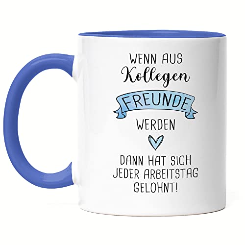 Hey!Print Wenn Aus Kollegen Freunde Werden Tasse Blau Lieblingskollegin Büro-Tasse Kollegin Geschenk von Hey!Print