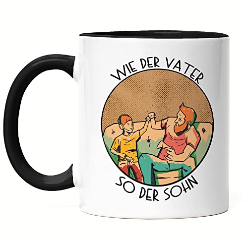 Hey!Print Wie Der Vater So Der Sohn Tasse Schwarz Gaming Konsole Controller Zocken Spielen Geschenkidee von Hey!Print