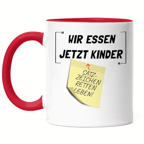 Hey!Print Wir essen jetzt Kinder Satzzeichen retten Leben Tasse Rot Witz Lustig Lehrer von Hey!Print