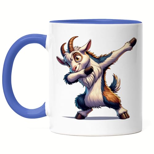 Hey!Print Ziegenbock Dabbing Tasse Blau Tiermotiv Tanzliebhaber Geschenk von Hey!Print