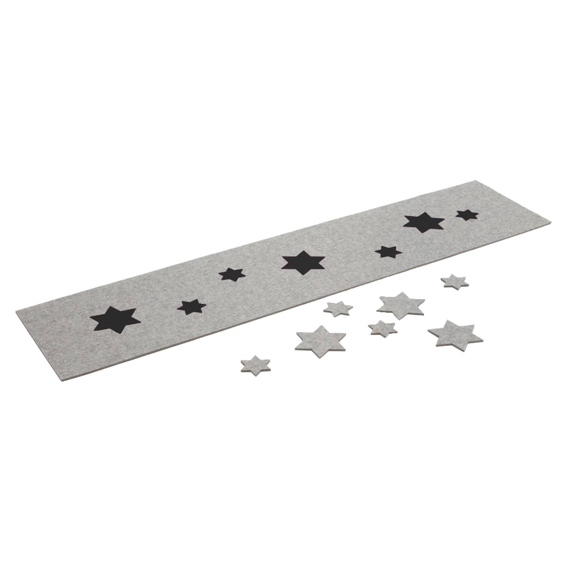 Hey-Sign - Tischläufer Sterne - hellmeliert grau /Zusatzsterne graphit/LxBxH 180x40x0,5cm von Hey-Sign
