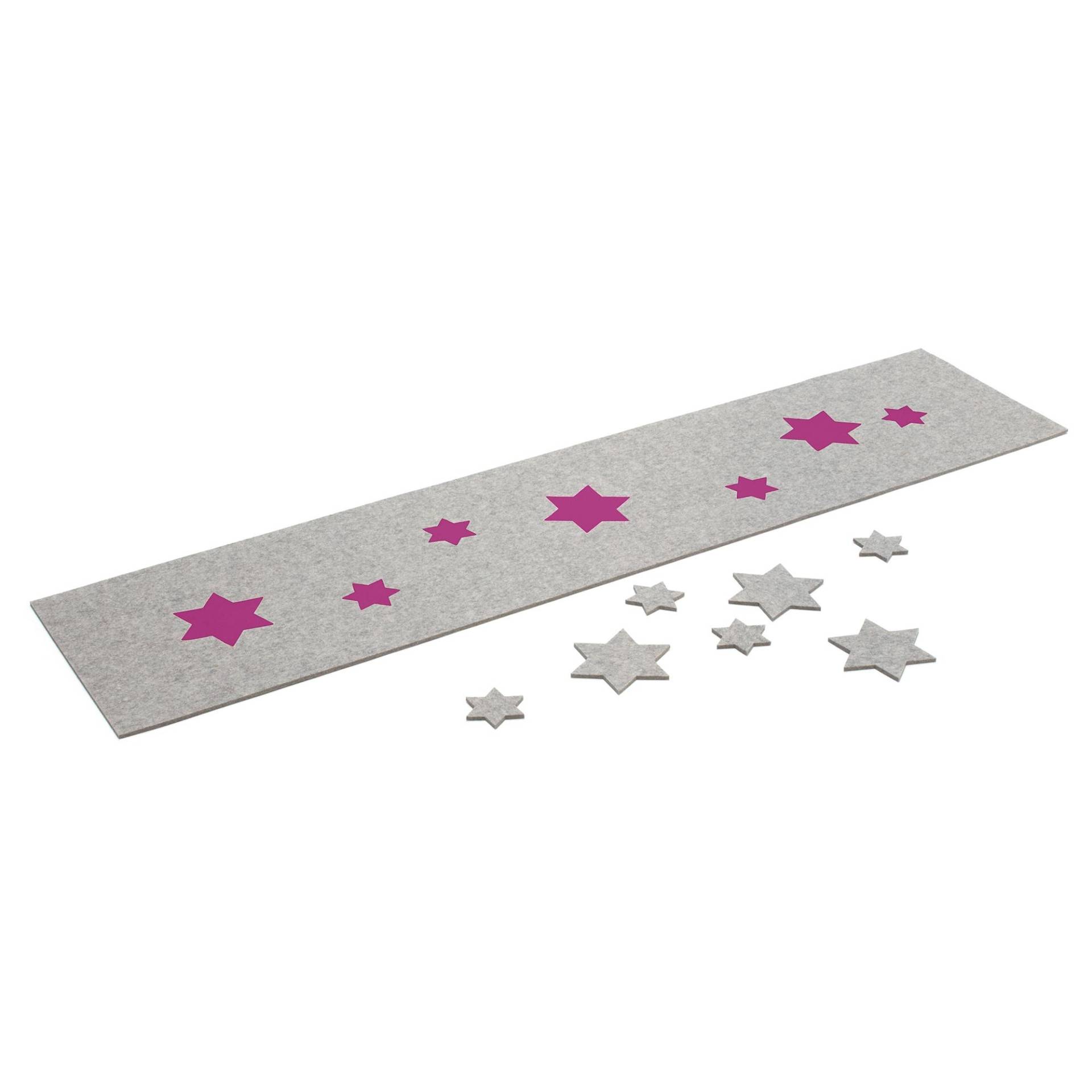 Hey-Sign - Tischläufer Sterne - hellmeliert grau /Zusatzsterne pink/LxBxH 180x40x0,5cm von Hey-Sign