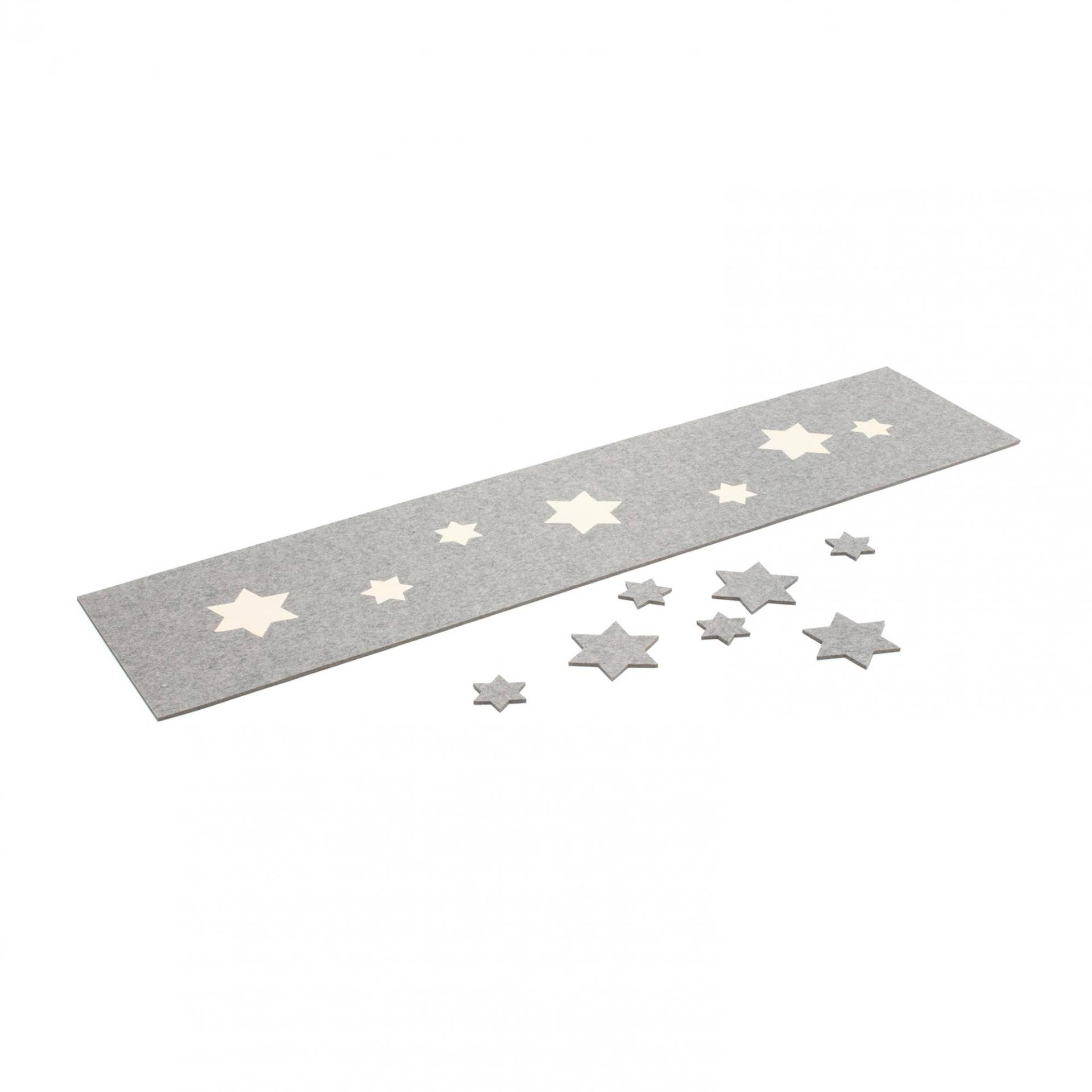Hey-Sign - Tischläufer Sterne - hellmeliert grau /Zusatzsterne wollweiss/LxBxH 180x40x0,5cm von Hey-Sign