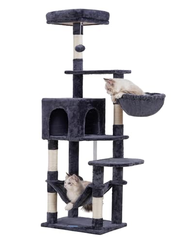 Hey-brother Kratzbaum, 154 cm Stabil Katzenbaum, Katzenkratzbaum mit Sisalseil, Hängematte, Korb, Haus and Plattform, Rauchgrau EMPJ050G Hey-brother Kratzbaum, 154 cm Stabil Katzenbaum, Katzenkratzbaum mit Sisalseil, Hängematte, Korb, Haus and Plattform, Rauchgrau EMPJ050G von Hey-brother