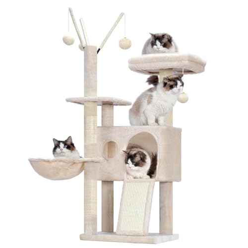 Hey-Brother Kratzbaum, 105 cm klein stabil Katzenbaum mit abnehmbaren Spielzeugen, Höhle, 1 Plattform, 1 Katzenkorb, Sisalkratzplatte und Plüschkugel, geeignet für Kätzchen, Beige EMPJ008SM Hey-Brother Kratzbaum, 105 cm klein stabil Katzenbaum mit abnehmbaren Spielzeugen, Höhle, 1 Plattform, 1 Katzenkorb, Sisalkratzplatte und Plüschkugel, geeignet für Kätzchen, Beige EMPJ008SM von Hey-brother