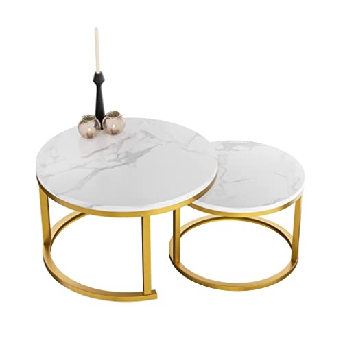Home Heaven® Couchtisch Rund Weiss Marmor mit Gold – Runder Wohnzimmertisch 2er Set für Wohnzimmer - Ø70cm Ø50cm Home Heaven® Couchtisch Rund Weiss Marmor mit Gold – Runder Wohnzimmertisch 2er Set für Wohnzimmer - Ø70cm Ø50cm von HeyHeaven