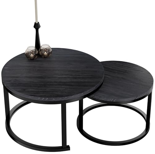 Home Heaven® Couchtisch Rund Schwarz Holz 2er Set - Runder Wohnzimmertische Holz für Wohnzimmer - Ø70cm Ø50cm von HeyHeaven
