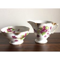 Vintage Sahne Und Zucker, Schöne Trimont China Handbemalt Zucker Set, Lila Blume von HeyMaker