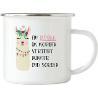 Alpaka Am Morgen Vertreibt Kummer Und Sorgen Emaille Tasse Süßes Motiv Geschenkidee Alpaka-Fans von HeyPrintDesigns
