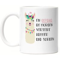 Alpaka Am Morgen Vertreibt Kummer Und Sorgen Tasse Süßes Motiv Geschenkidee Alpaka-Fans von HeyPrintDesigns