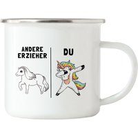 Erzieher Emaille-Tasse Kindergarten Abschied Einhorn Lustig Dankeschön & Abschiedsgeschenk Kita Pädagoge von HeyPrintDesigns