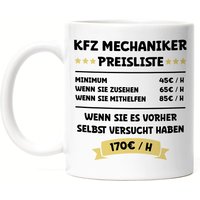 Kfz Mechaniker Preisleiste Tasse Weiß Schwarz Beruf Arbeit Job Autos Autohaus Technik Werkstatt Werkzeug Auto von HeyPrintDesigns