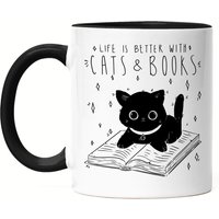 Life Is Better With Cats & Books Tasse Schwarz Bücherliebhaber Buch Lesen Katzenliebe Tierfreund Süßer Bücherwurm Life Is Better With Cats & Books Tasse Schwarz Bücherliebhaber Buch Lesen Katzenliebe Tierfreund Süßer Bücherwurm von HeyPrintDesigns