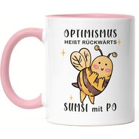 Optimismus Heißt Umgedreht Sumsi Mit Po Tasse Rosa Biene Lustige Geschenkidee Wortwitz Sarkasmus von HeyPrintDesigns
