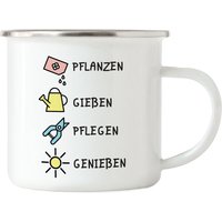 Pflanzen Gießen Pflegen Genießen Emaille Tasse Hobby-Gärtner Garten Blumen Geschenkidee von HeyPrintDesigns